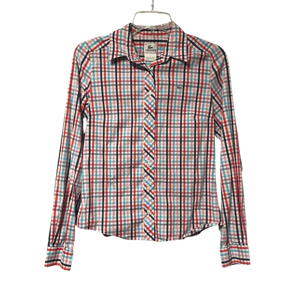 Lacoste Multicolor Button Up Long Sleeve Shirt Blouse M checked preppy